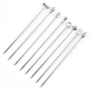 Custom Bar Tools Drink Stirring Sticks Fruit Pin Sticks Ball Metal 304 18/8 Stainless Steel Martini Cocktail Picks