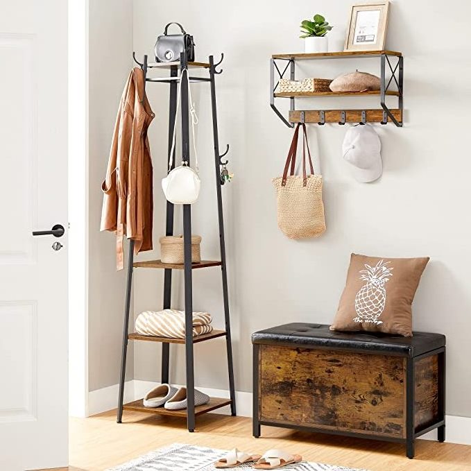 Small Furniture bedroom vintage square Heavy Duty coat racks Wooden With Coat Hanger