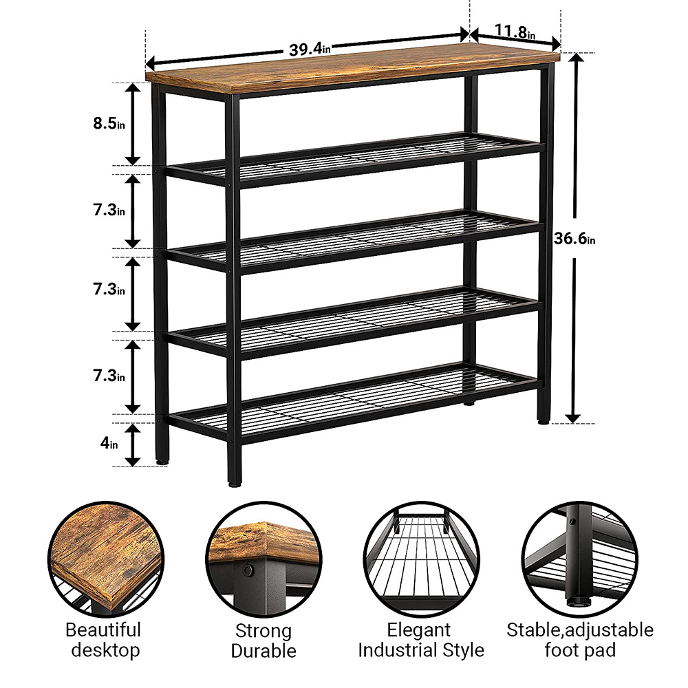 Morden Industrial Style Shoe Racks with Metal Frame and Wooden Bench Home Office Storage Shelf