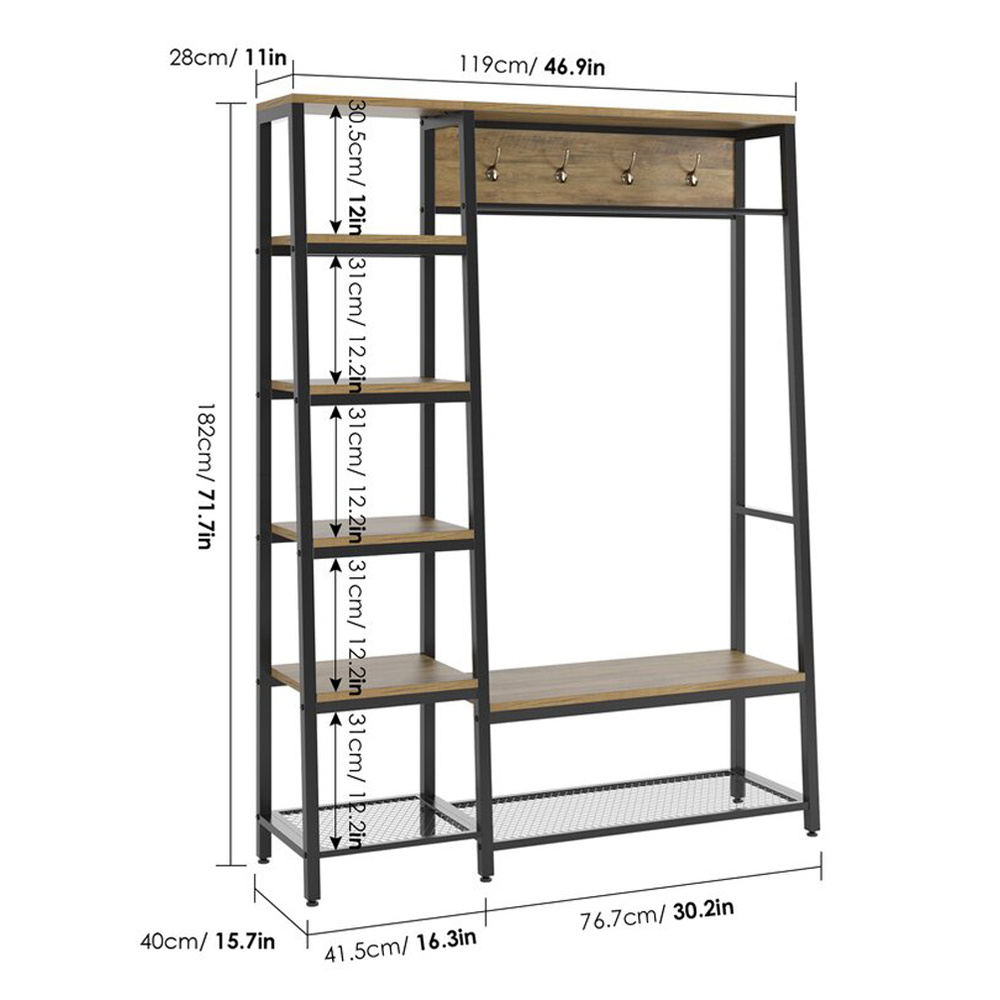 Modern Style Entryway Clothes Hanger With Shoe Bench Wooden Coat Racks Stand for Home Office Furniture