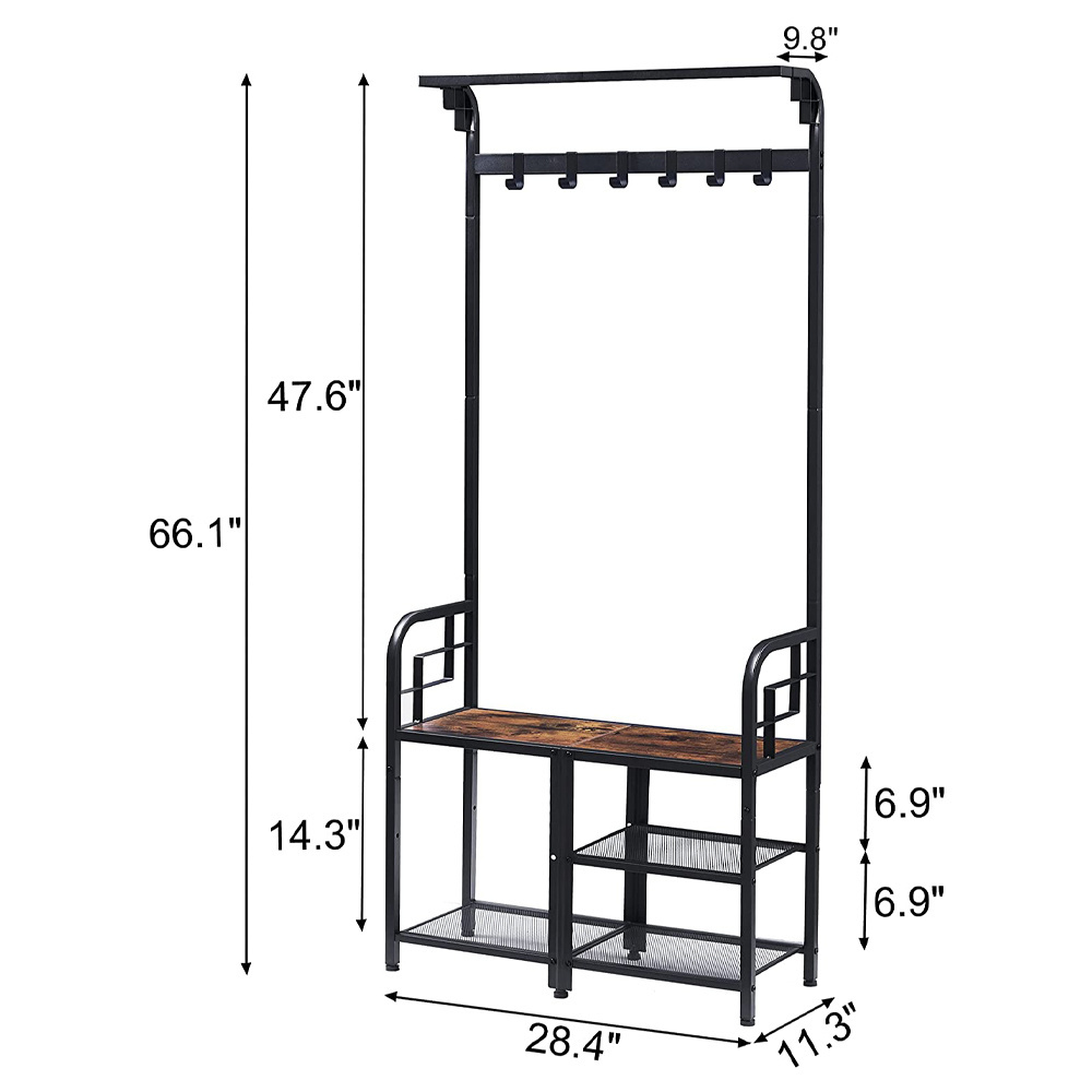 Factory Wooden Shoes Storage Bench Shelf Hanger Home Office Furniture Wood Entryway Hanger Stand Coat Clothes Rack for Hotel