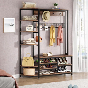 Factory Modern Multilayer Wood Shelf Clothes Shoes Storage Bench Hanger Home Office Furniture Wooden Entryway Coat Rack Standing