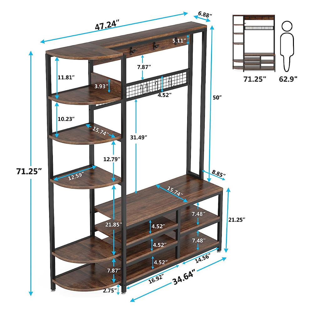 Factory Modern Multilayer Wood Shelf Clothes Shoes Storage Bench Hanger Home Office Furniture Wooden Entryway Coat Rack Standing