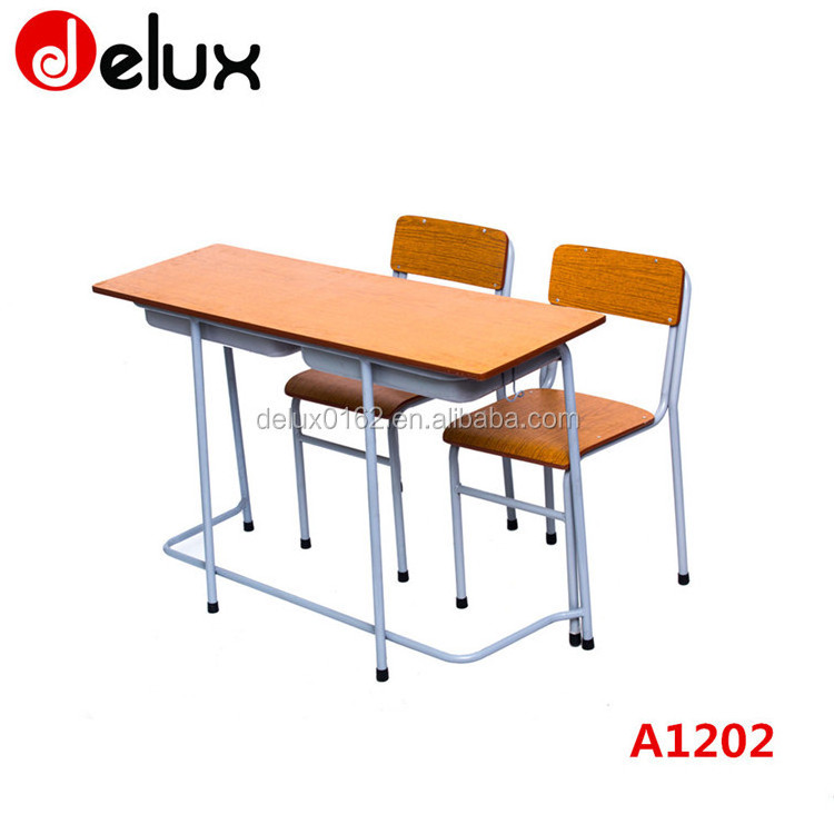 Factory Wholesale College Student Desk and Chair Set University Wooden Double Seat School Furniture Classroom Chair and Table