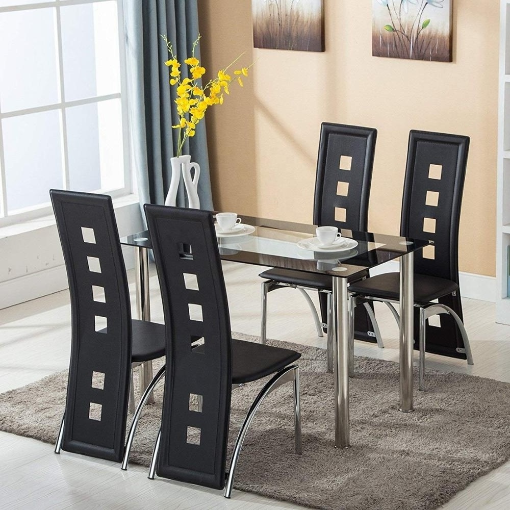 Glass Kitchen Table and Leather Chairs Mecor Dining Room Table Set, 5 Piece Kitchen Furniture,black Home Furniture Dining Set