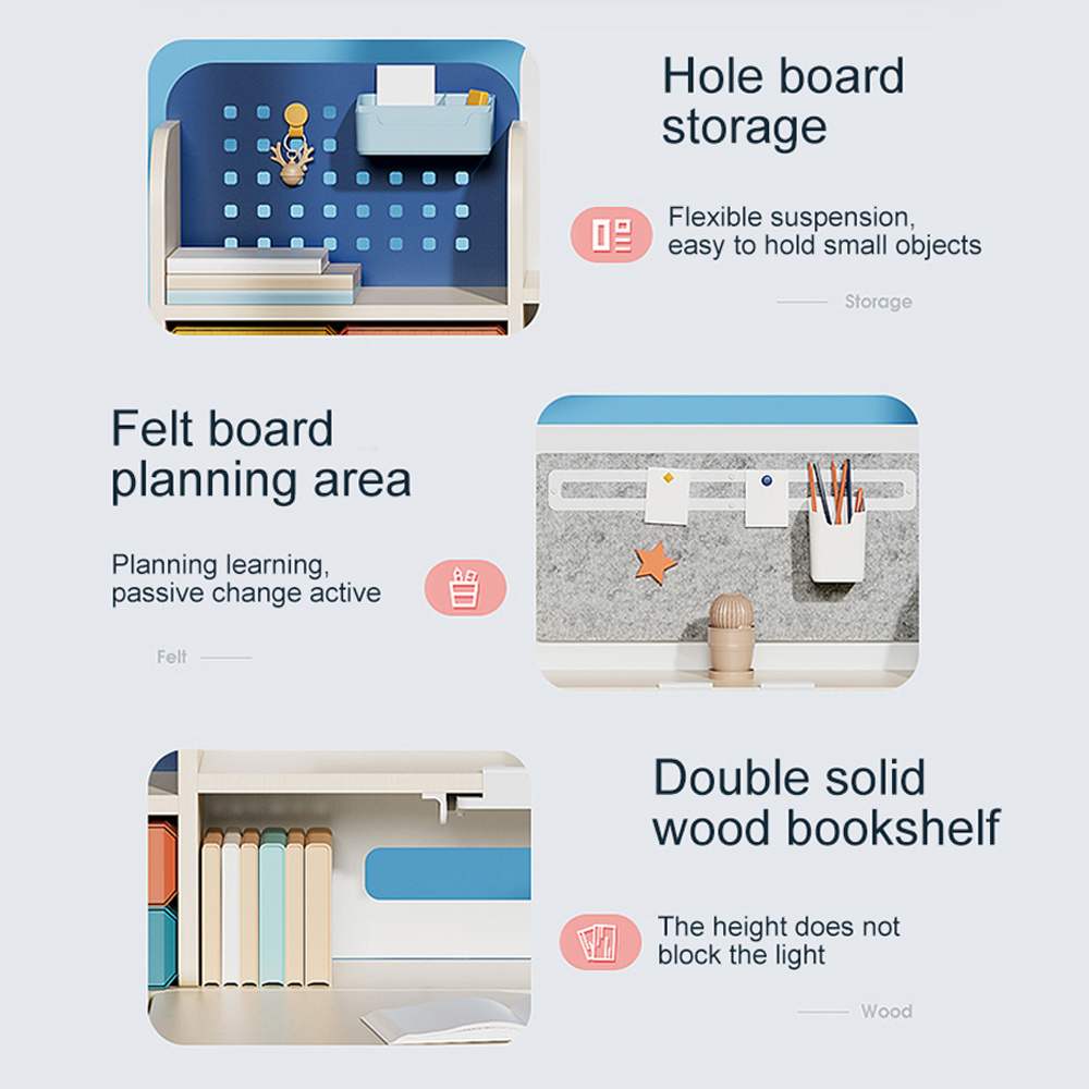 New Ergonomic Children's Learning Desk with Bookshelf Home Furniture Height Adjustable Kids Study Table and Chair Set for Child