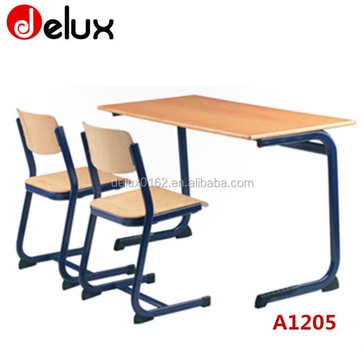 Factory Wholesale College Student Desk and Chair Set University Wooden Double Seat School Furniture Classroom Chair and Table