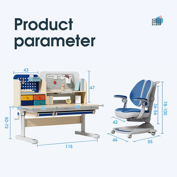 New Ergonomic Children's Learning Desk with Bookshelf Home Furniture Height Adjustable Kids Study Table and Chair Set for Child