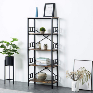 Wooden Industrial Book Shelf Living Room Simple Bookcase Office Wood Ladder Stainless Steel Bedroom Bookshelf for Sale