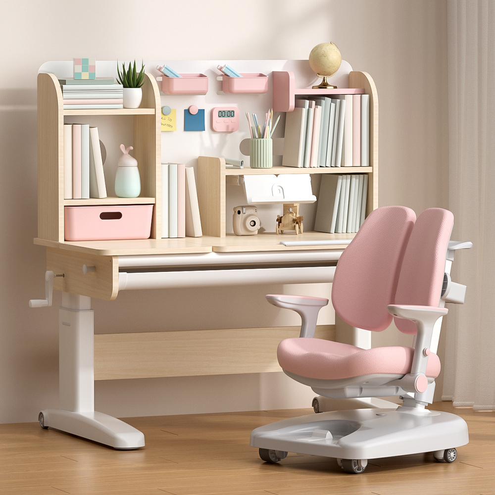 wooden children ergonomic multifunction learning table home furniture child kids height adjustable study desk and chair set