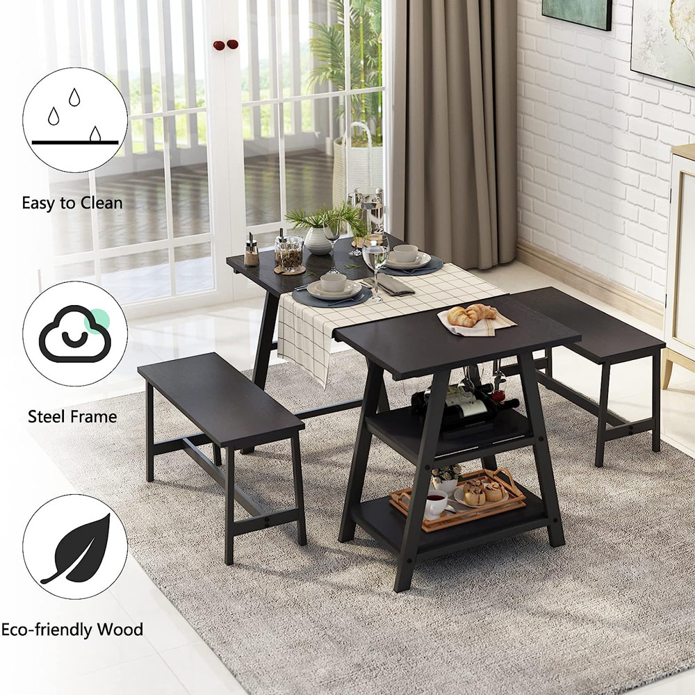 Wood Dining Desk Manger Restaurant Home Living Room Furniture Modern Rectangular Wooden Small Dining Room Table and 2 Chairs Set