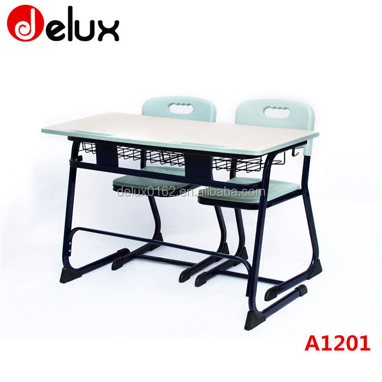 Factory Wholesale College Student Desk and Chair Set University Wooden Double Seat School Furniture Classroom Chair and Table