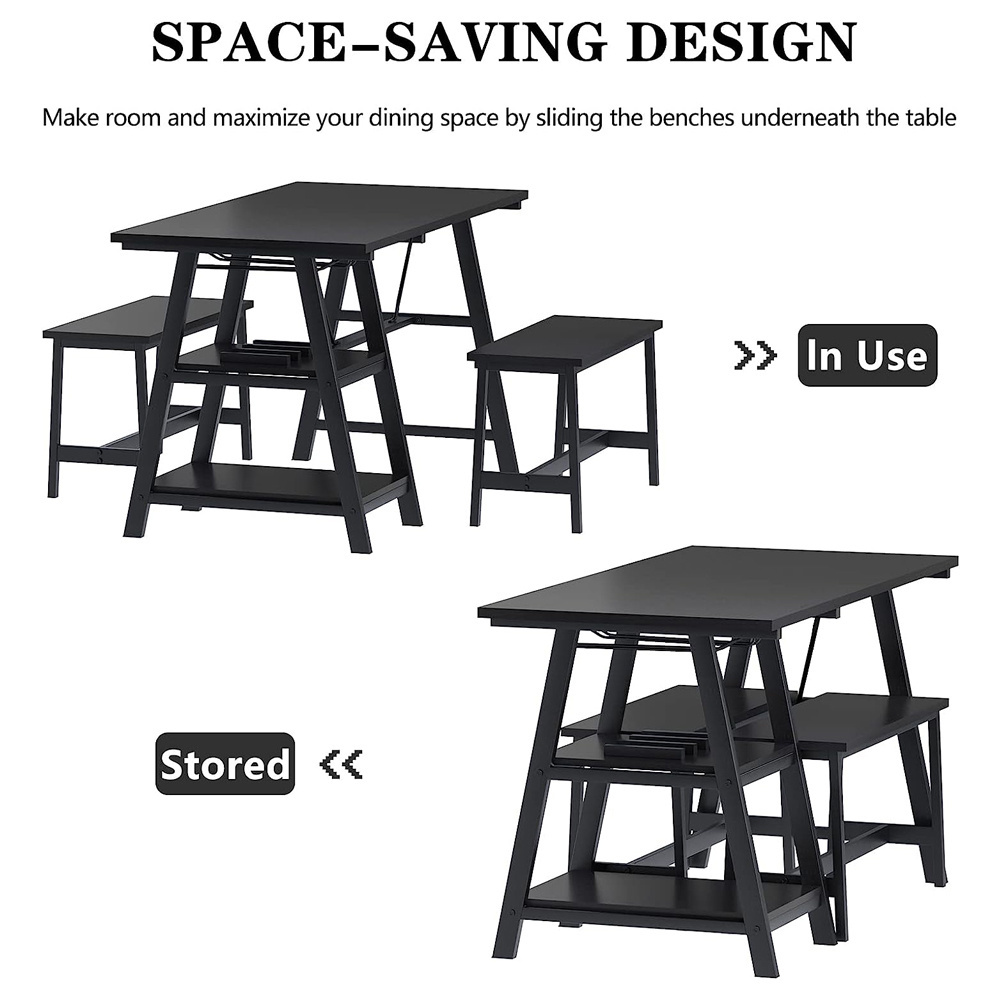 Wood Dining Desk Manger Restaurant Home Living Room Furniture Modern Rectangular Wooden Small Dining Room Table and 2 Chairs Set