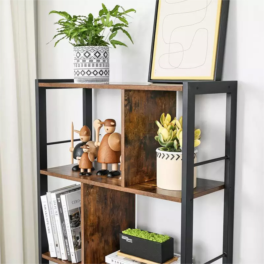 Modern Antique Wooden Bookcases Folding Decorative Industrial Metal Wood Ladder Bookshelf Wood Steel Book shelf Gold and White