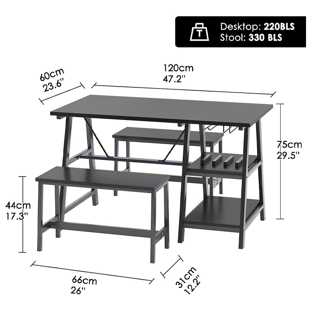 Wood Dining Desk Manger Restaurant Home Living Room Furniture Modern Rectangular Wooden Small Dining Room Table and 2 Chairs Set