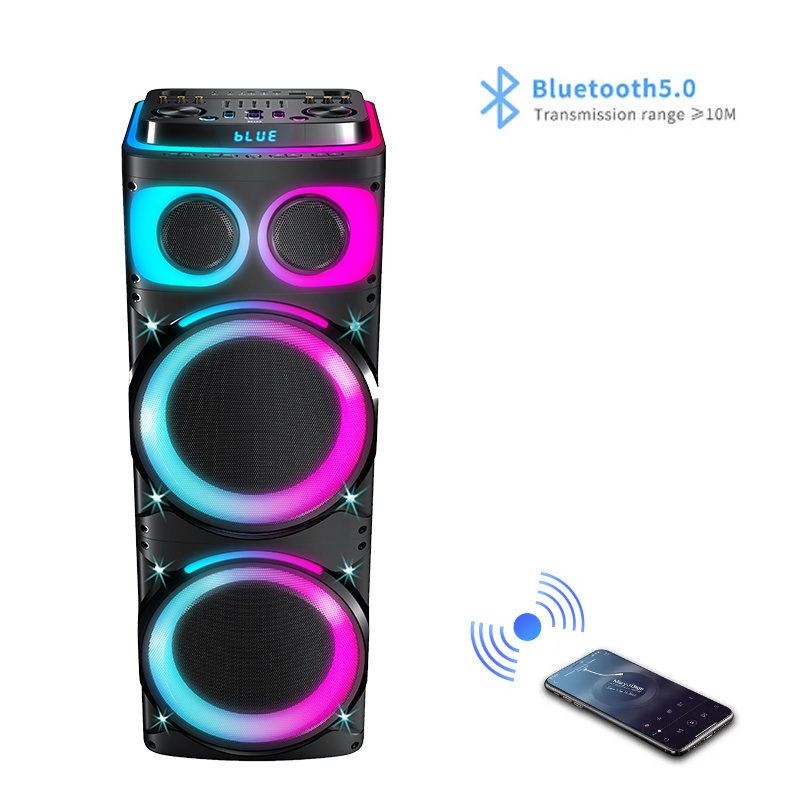 Loud music speakers Dual 12 inch Subwoofer Box Amplified LED Colorful Flashing Light Bafles Wooden Speaker Professional