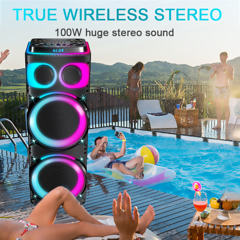 Loud music speakers Dual 12 inch Subwoofer Box Amplified LED Colorful Flashing Light Bafles Wooden Speaker Professional