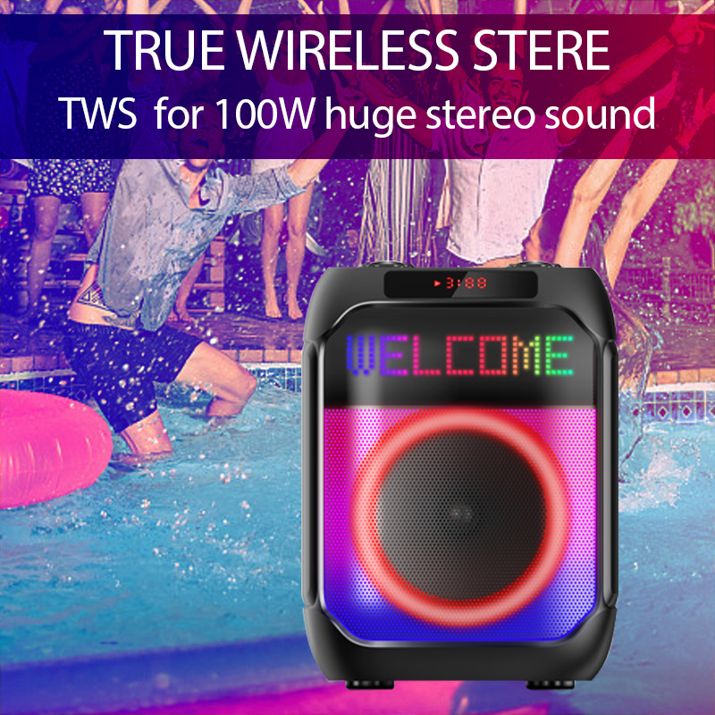 5 Inch Karaoke Circle Amplified Speaker Wireless Woofer Speaker Mic Remote Control Color Led Outdoor Tws Party Trolley Speaker