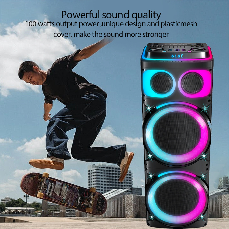 Loud music speakers Dual 12 inch Subwoofer Box Amplified LED Colorful Flashing Light Bafles Wooden Speaker Professional