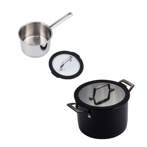 Popular Kitchenware Set 304 Stainless Steel Black Silicone Kitchenware Milk Pot Crock Pot