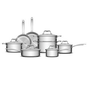 8 pcs Set Milk Cooker Soup Pot Steamer Frying Pan Kitchen Cookware Stainless Steel Set