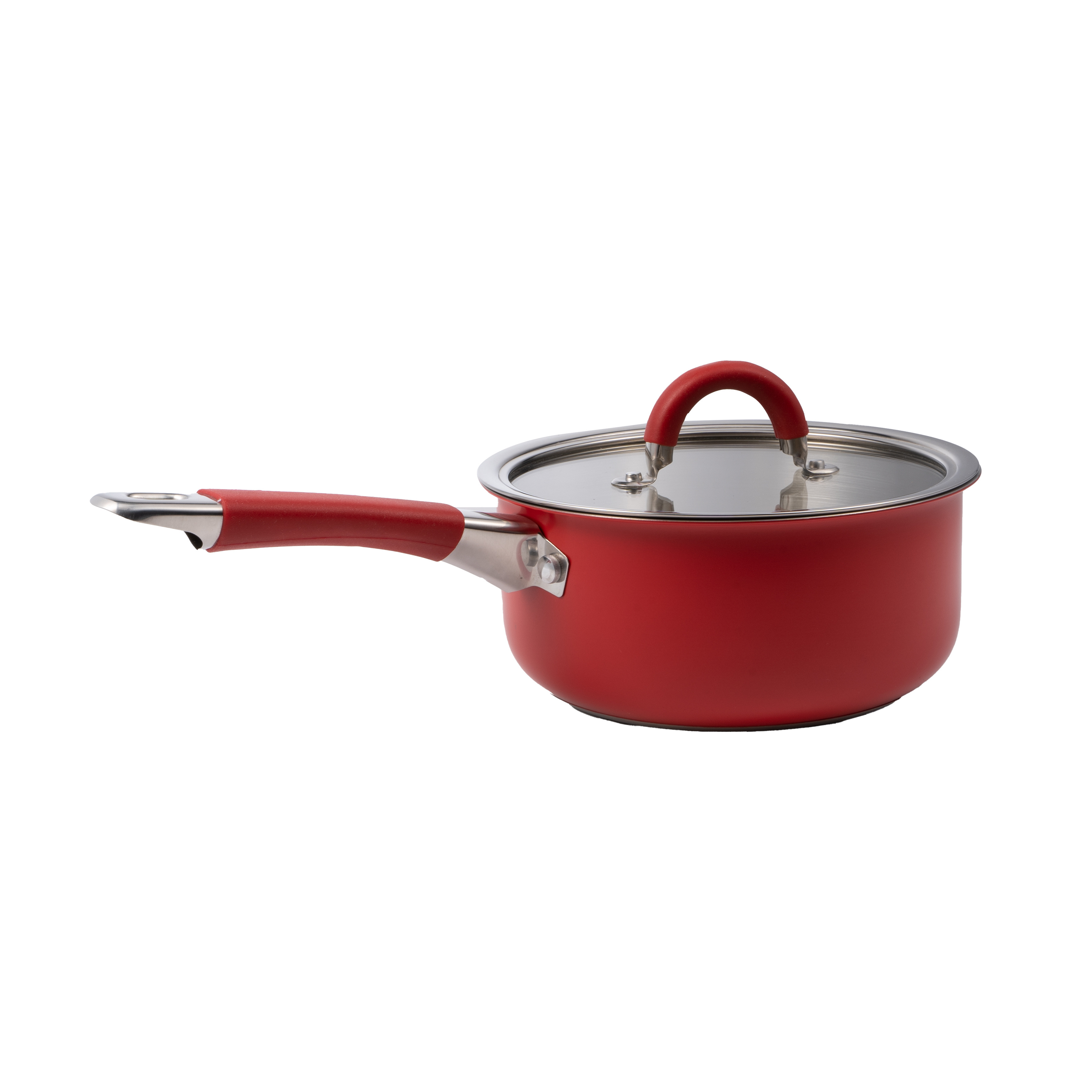 18cm Stainless Steel Cooking Pan Saucepan with SS Lid Kitchen Red Milk Pan