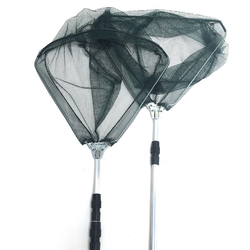 DELUXEFIT long handle fishing landing net foldable replace deep rubber mesh net bag with telescoping pole hand