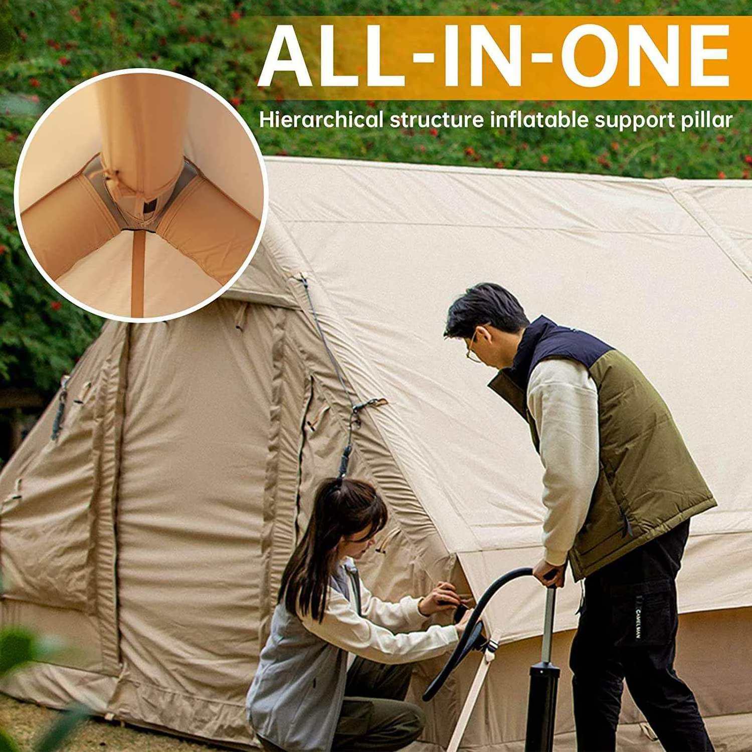 Proluxe Wholesale Customized Luxury Inflatable Air Family Cabin Glamping Canvas Outdoor Camping Tent with Pump