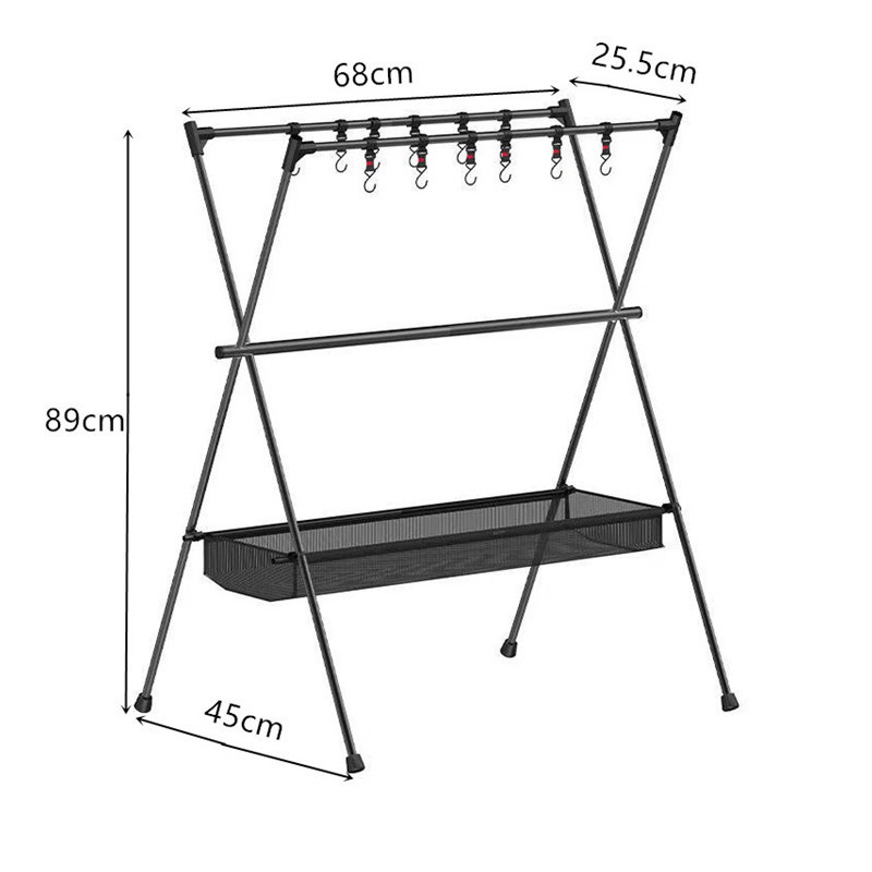 Outdoor Camping Foldable and Portable Equipment Folding Aluminum Alloy Hanging Clothes Rack