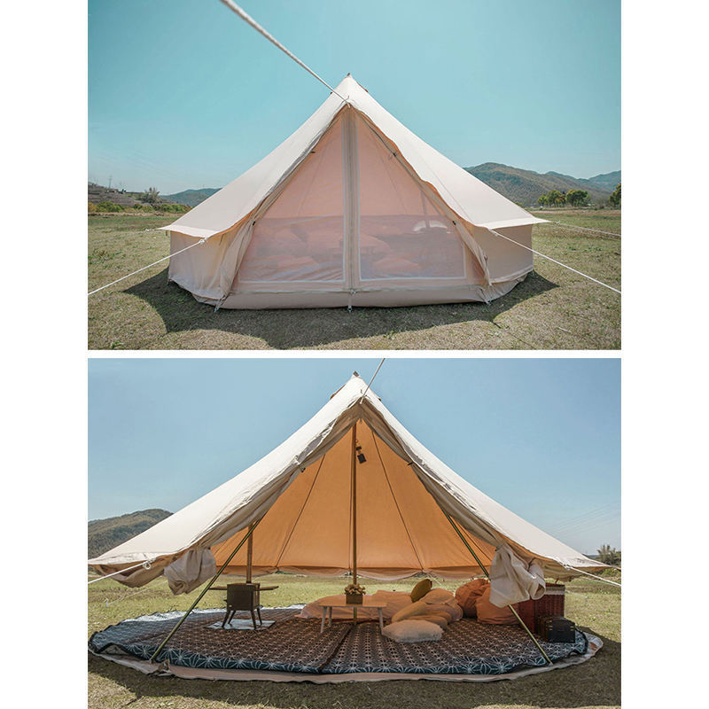 Outdoor Waterproof Four Season Family Camping Glamping Cotton Canvas Yurt Bell Tent with Mosquito Screen Door