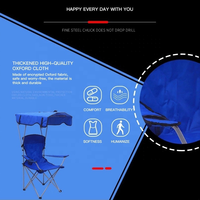 Foldable Backpack Portable Lightweight UV Protection Shade Arm Rest Folding Camping Chair With Sunshade Canopy