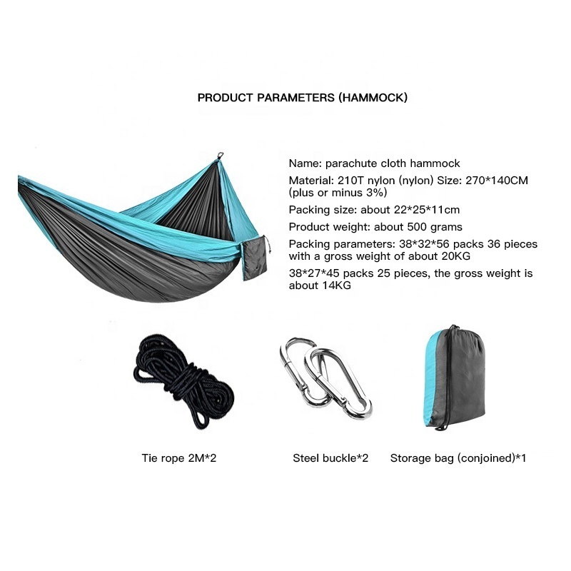 High quality 210T Outdoor Hiking Nylon Portable Swing Hanging Parachute Garden Camping Tent Hammock Bed