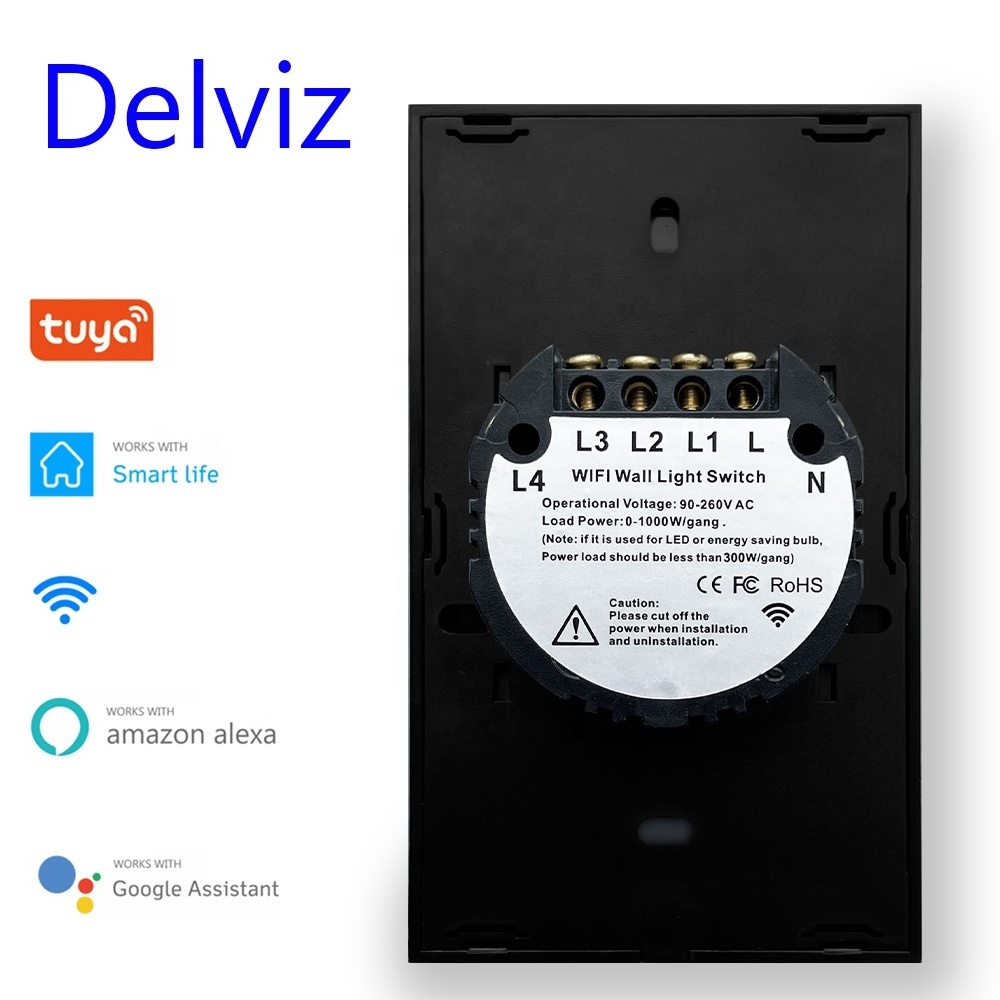 Delviz Tempered Crystal glass panel, AC 110V~250V, Google Alexa Home WiFi Tuya APP Smart control, Wall Light Touch Power Switch