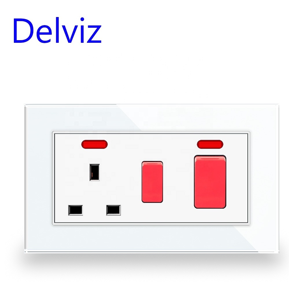 Delviz UK standard 45A Water heater Switch, Double pole double break switch panel, Wall High power Kitchen Socket Cooker Switch