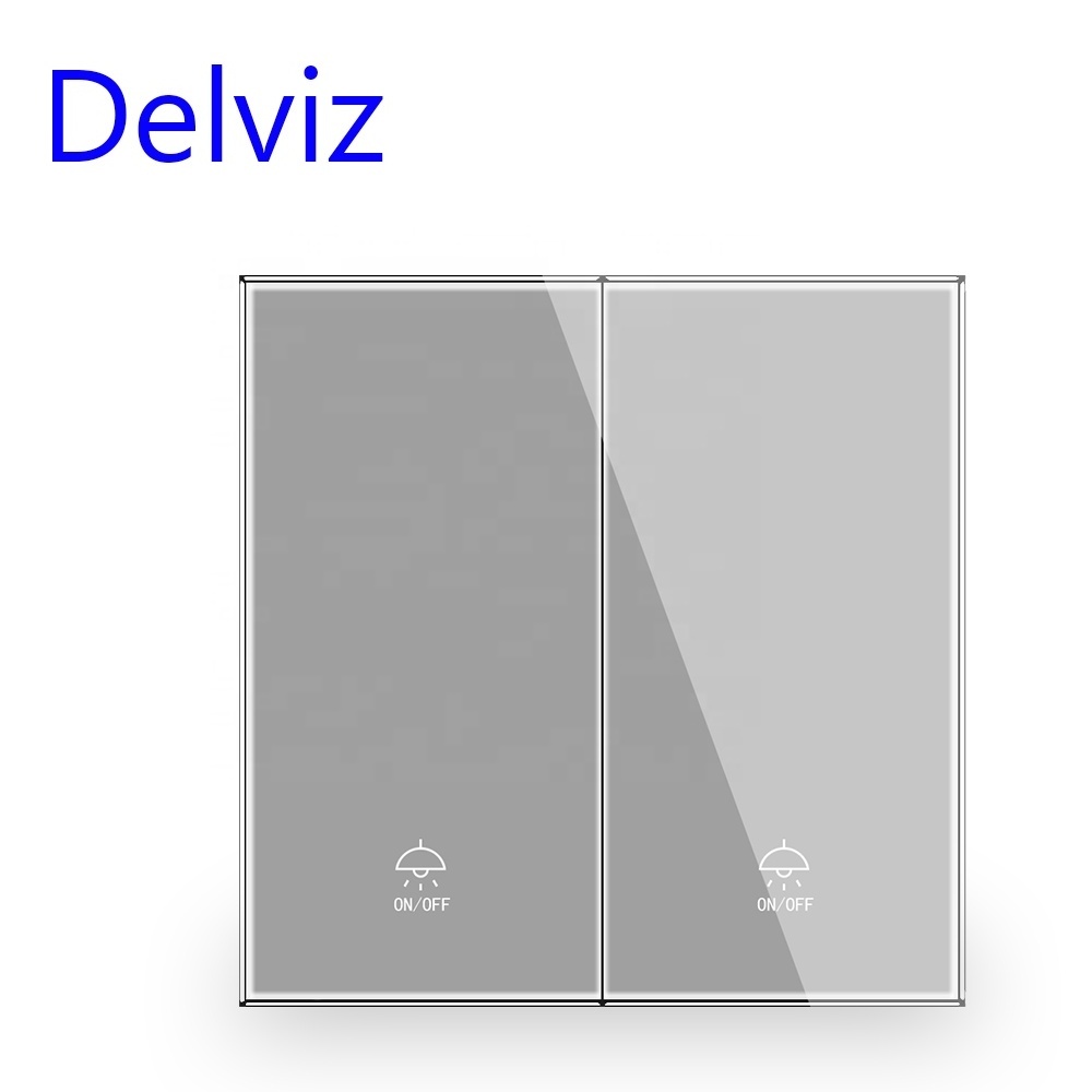 Delviz UK Standard Crystal Glass white Panel,AC 110V~250V, Power Lamp push button controller, 2 gang 2way 16A Wall Light Switch