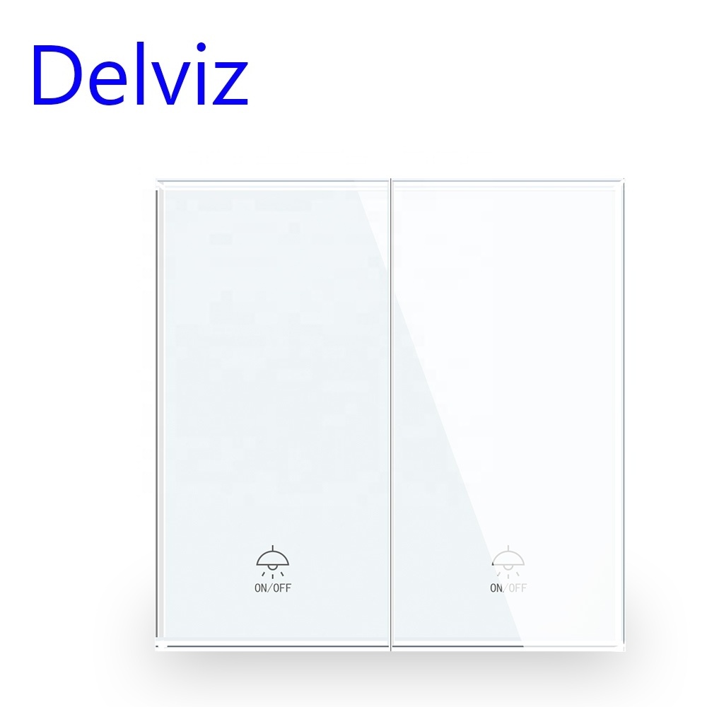 Delviz UK Standard Crystal Glass white Panel,AC 110V~250V, Power Lamp push button controller, 2 gang 2way 16A Wall Light Switch