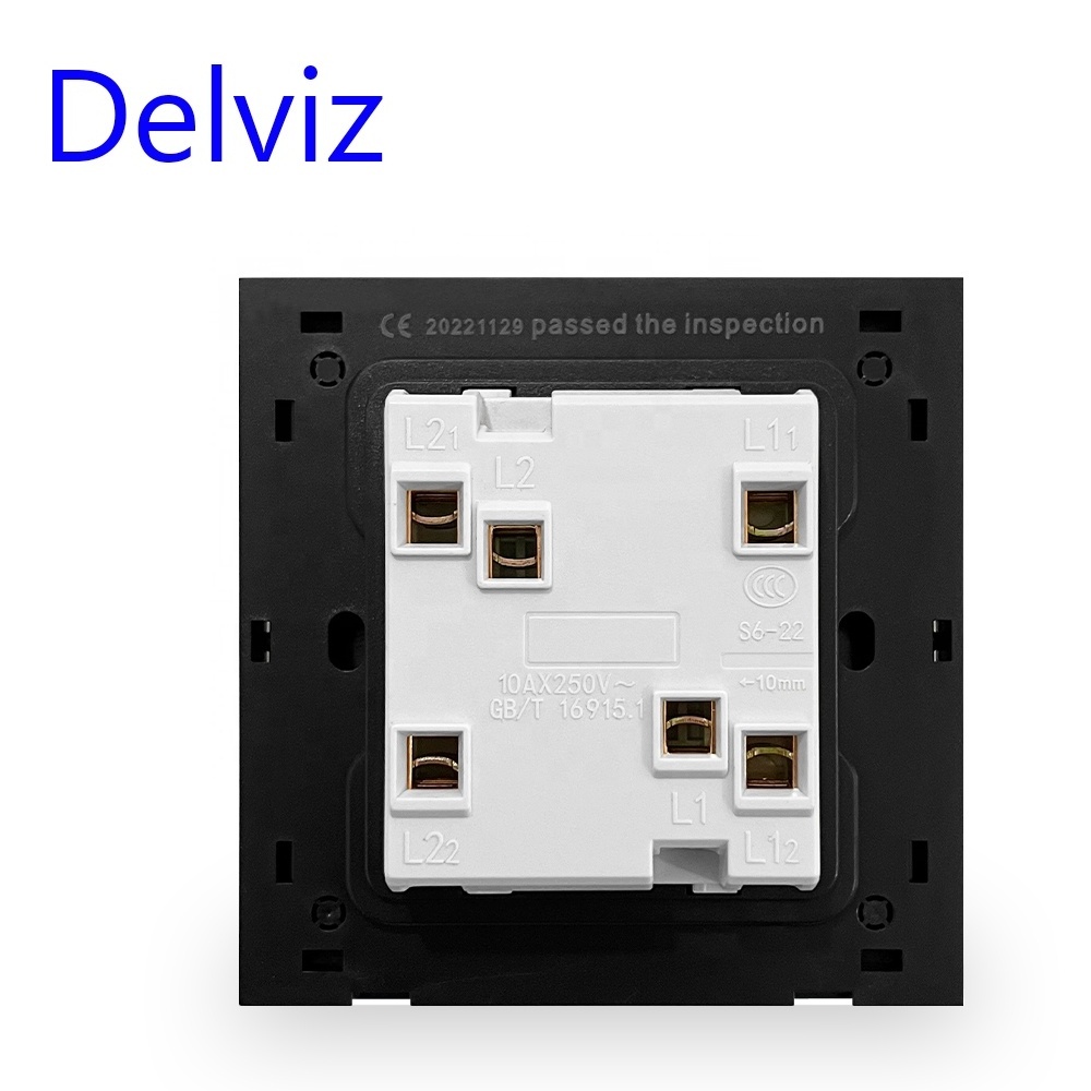 Delviz UK Standard Crystal Glass white Panel,AC 110V~250V, Power Lamp push button controller, 2 gang 2way 16A Wall Light Switch