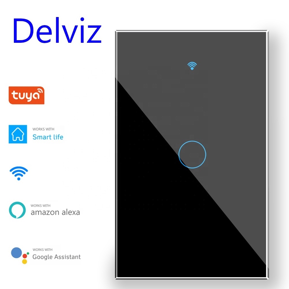 Delviz 120*72mm Glass panel,With Google Alexa Home WiFi Tuya APP Touch Smart switch socket control, Wall Light WIFI Smart Switch