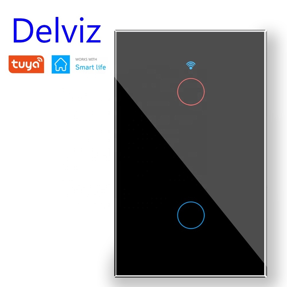 Delviz 120mm*72mm Crystal glass panel, AC 110V~250V, Google Alexa Home WiFi Tuya APP Smart control,Wall Light Touch Smart Switch