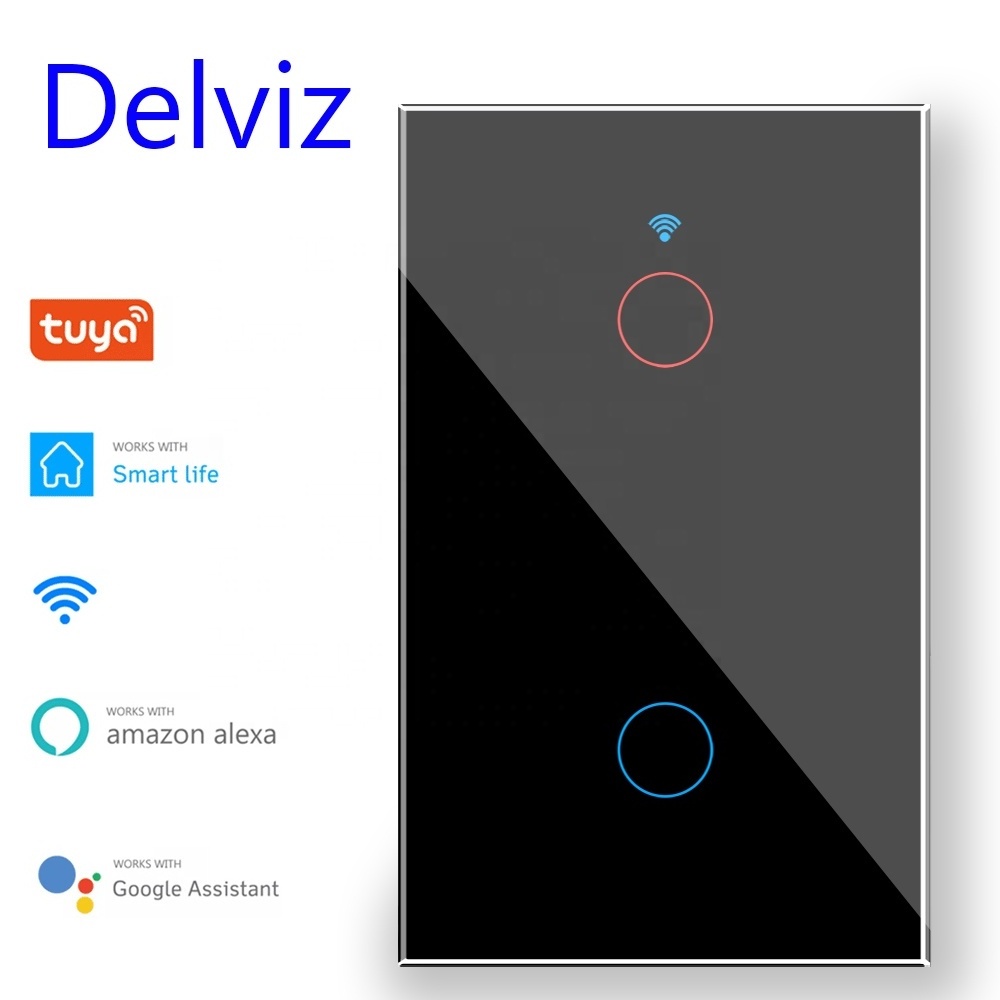 Delviz 120mm*72mm Crystal glass panel, AC 110V~250V, Google Alexa Home WiFi Tuya APP Smart control,Wall Light Touch Smart Switch