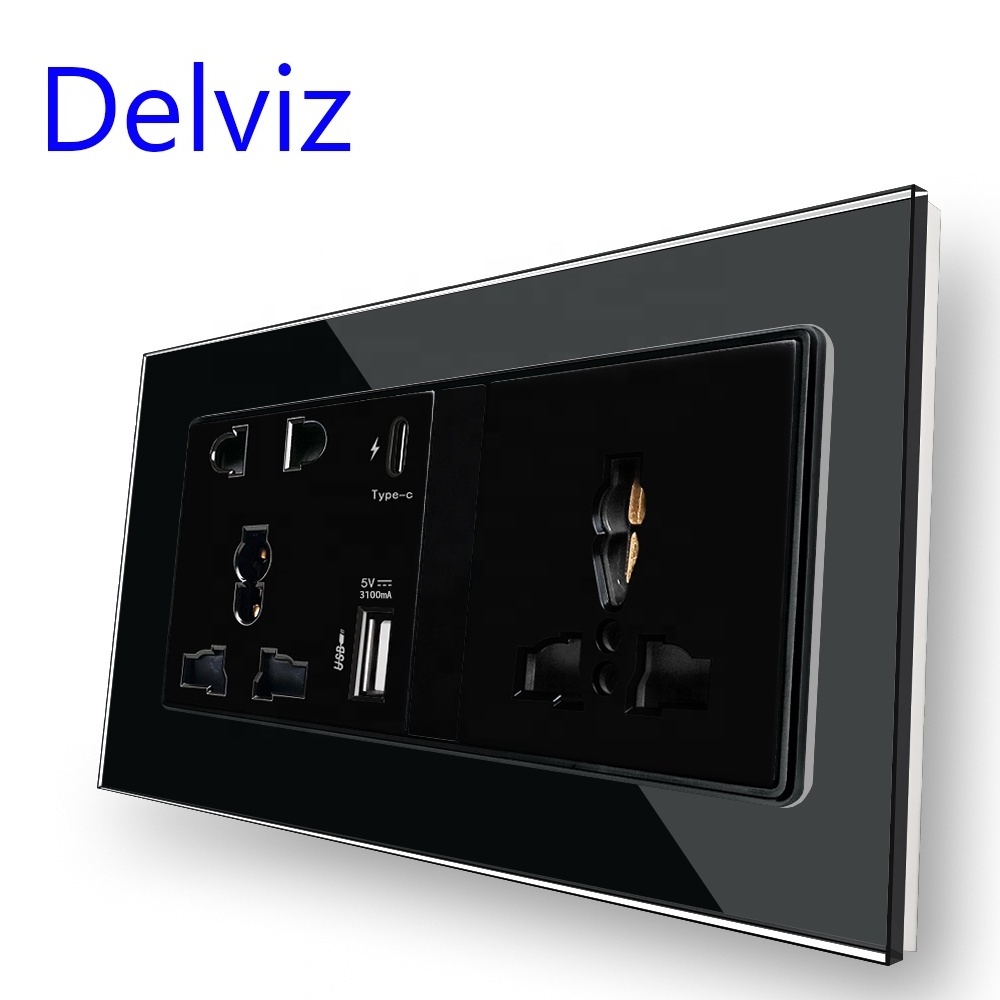 Delviz multi function socket, Dual Universal 13A Power Outlet, 18W 3A Type C Smart Quick Charge 5V USB port Wall electric socket