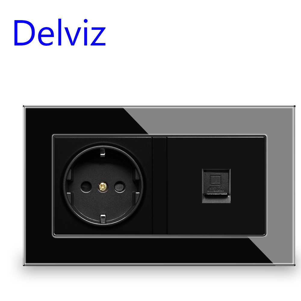 Delviz 16A EU Standard Electrical Jack, Module Customizable, AC 110~250V, European Home RJ45 outlet, Wall Computer cable Socket