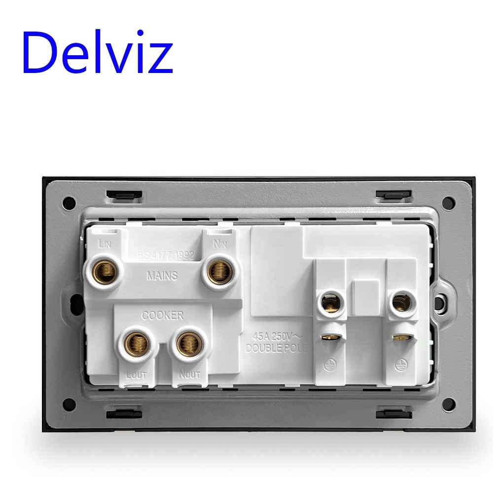 Delviz UK standard 45A Water heater Switch, Double pole double break switch panel, Wall High power Kitchen Socket Cooker Switch