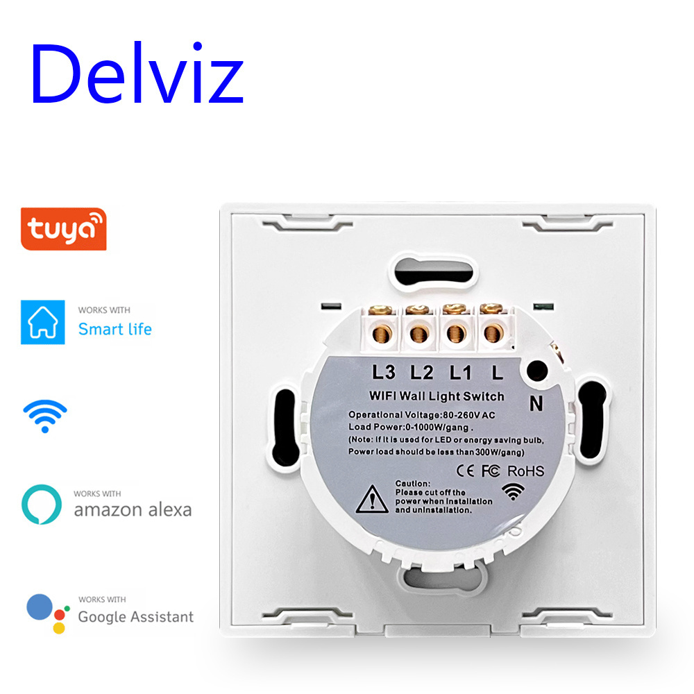 Delviz EU Standard Glass panel,Remote Control Wall-mounted Switch Work With Google Alexa,WIFI Tuya Smart Touch Wall Light Switch