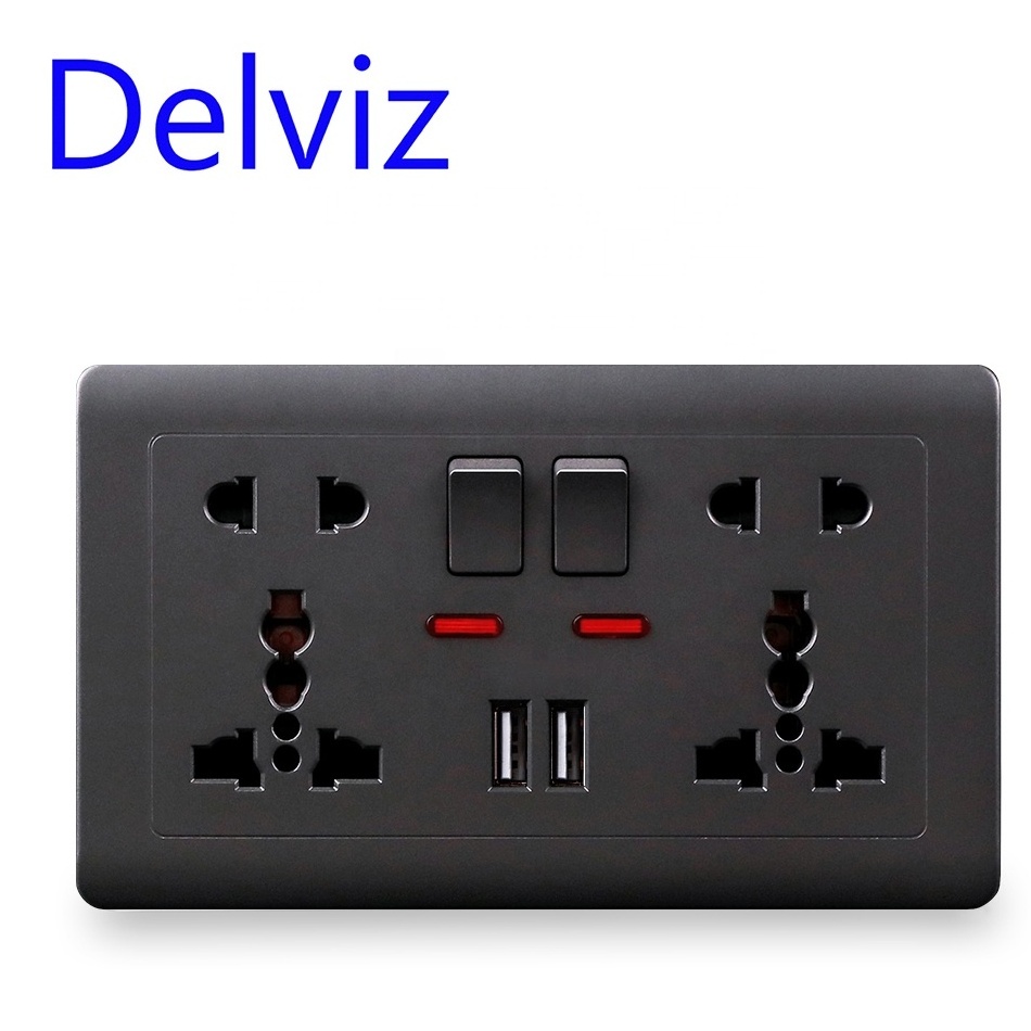 Delviz Power supply outlet, Push button control, LED indicator, USB Charger Port plugs sockets, Universal Double USB Wall Socket