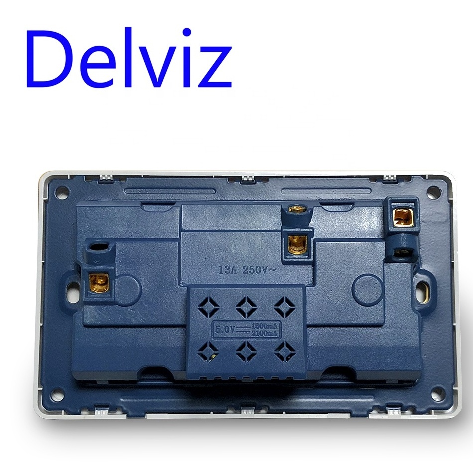 Delviz Power supply outlet, Push button control, LED indicator, USB Charger Port plugs sockets, Universal Double USB Wall Socket