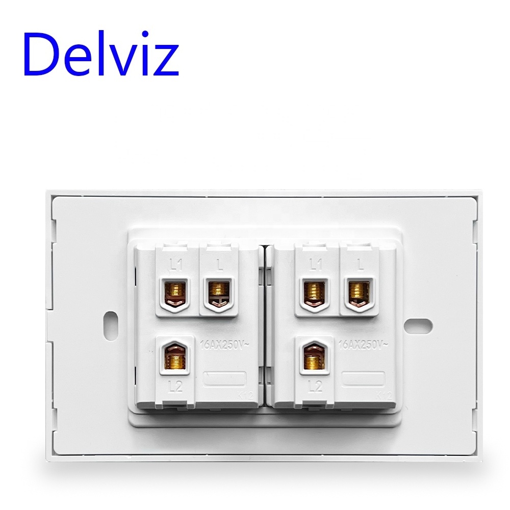 Delviz 120mm*72mm Crystal Glass US BR Switch Panel, AC 110V~250V 16A Power controller, 2 Gang 2 Way Push Button Wall Lamp Switch