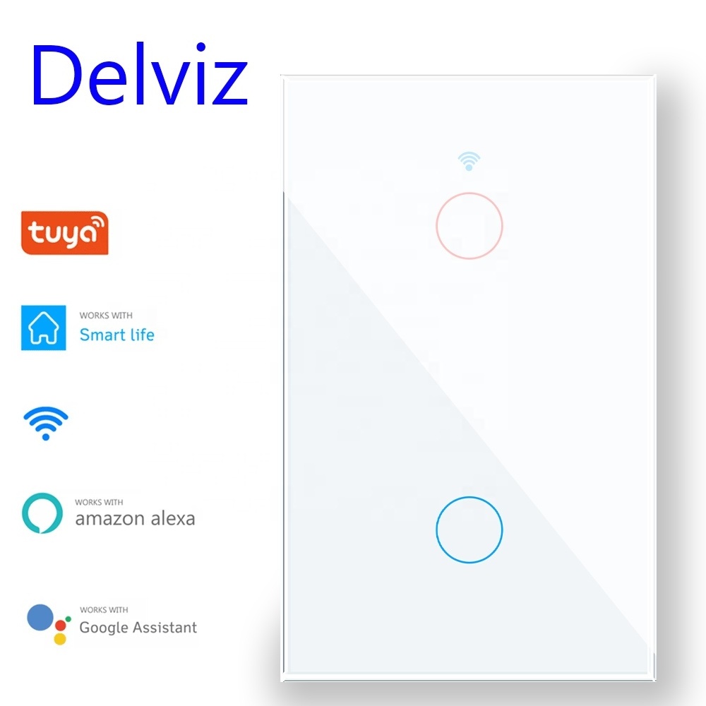 Delviz Tempered Crystal glass panel, AC 110V~250V, Google Alexa Home WiFi Tuya APP Smart control, Wall Light Touch Power Switch