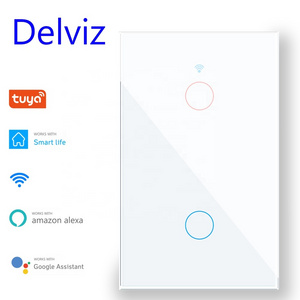 Delviz Tempered Crystal glass panel, AC 110V~250V, Google Alexa Home WiFi Tuya APP Smart control, Wall Light Touch Power Switch