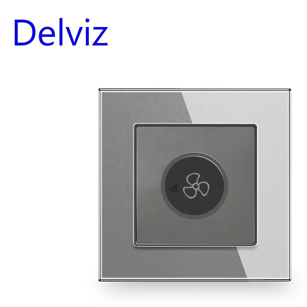 Delviz Fan Regulating Rotary controller, 86mm square White/Black Tempered crystal glass Panel, Wall mounted Speed control Switch